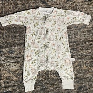 Ann & Dan Bamboo Sleep Suit Romper in White with Rabbit Print